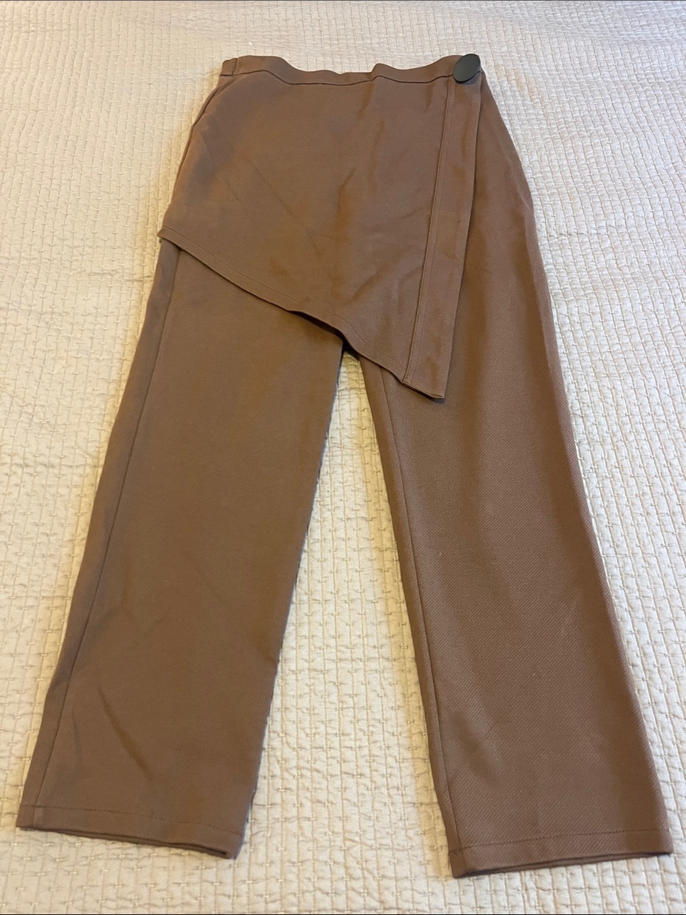 Zara Asymmetric Wrap Front Wide-Leg Pants - Brown
